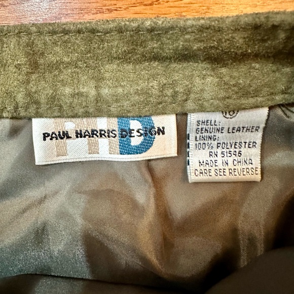 Vtg 90’s Paul Harris Olive Green Suede Leather Side Slits Skirt Sz 16 - Picture 2 of 5